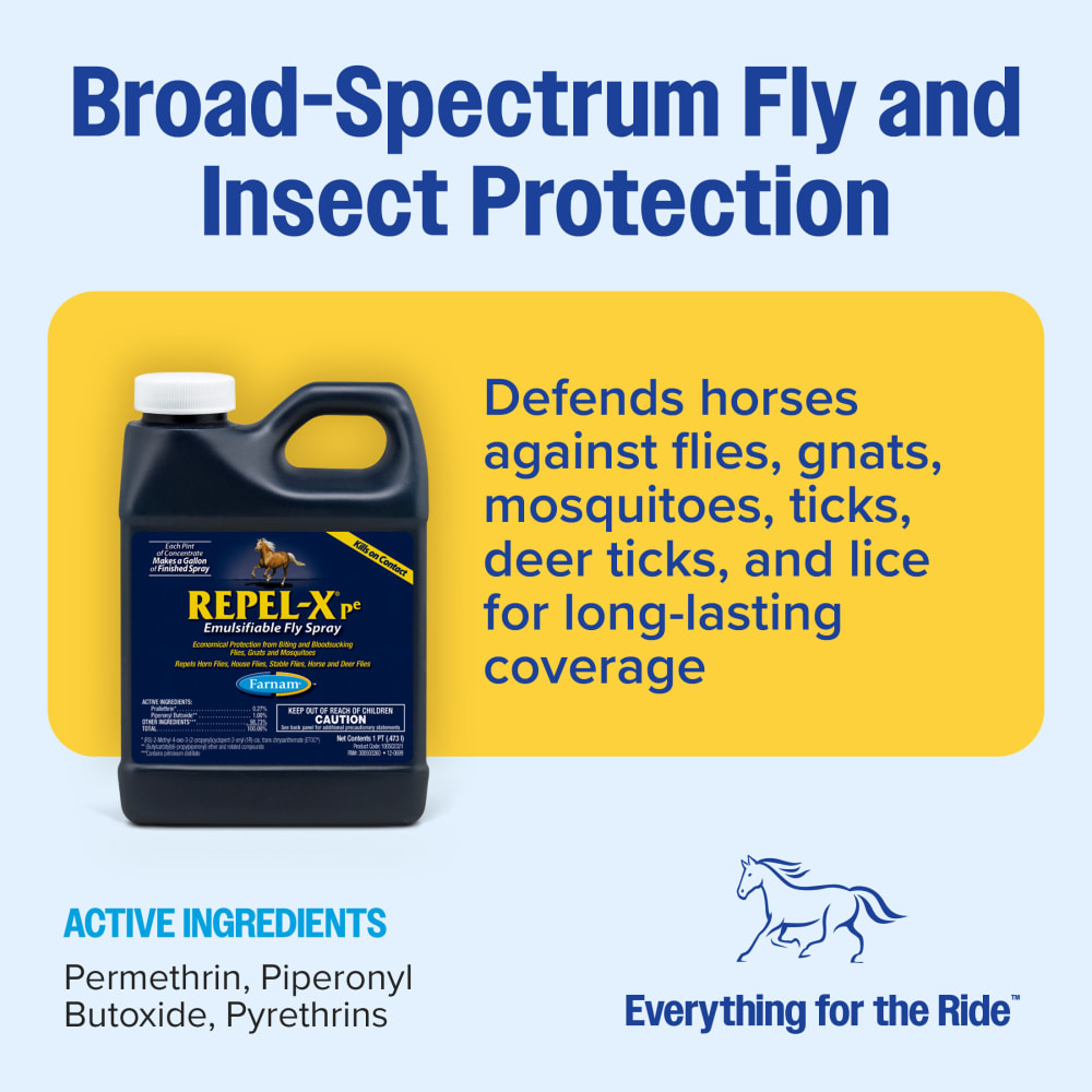 Repel-X pe bottle with broad-spectrum fly and insect protection benefits