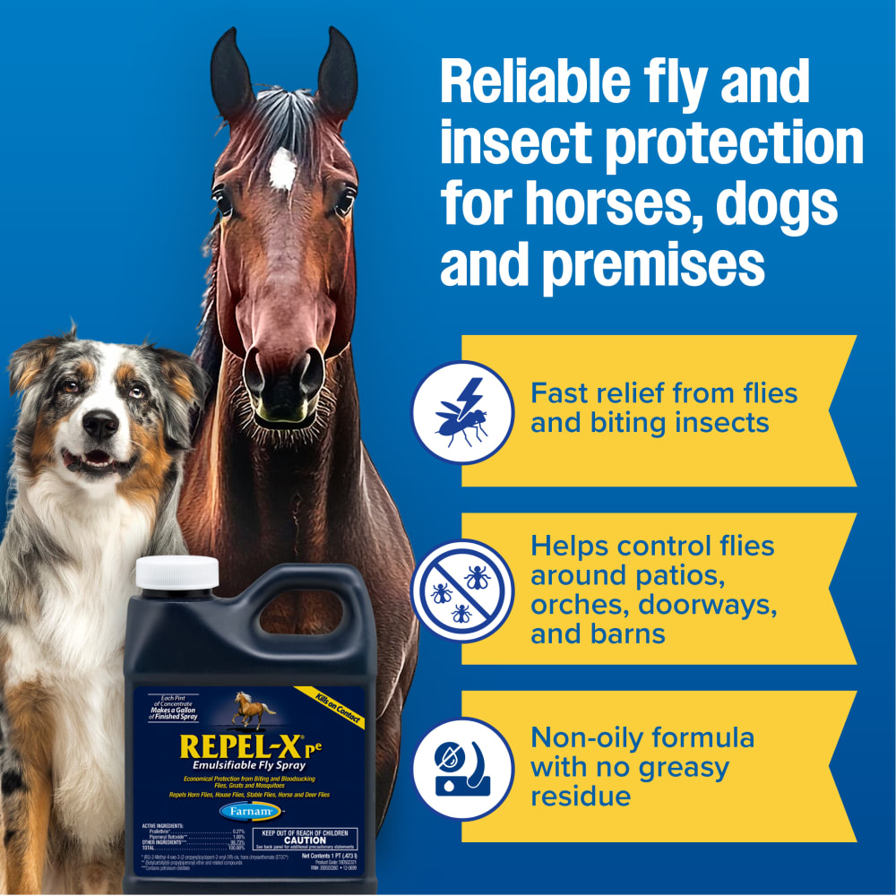 Repel-X pe jug with a horse and dog highlighting multi-animal insect protection