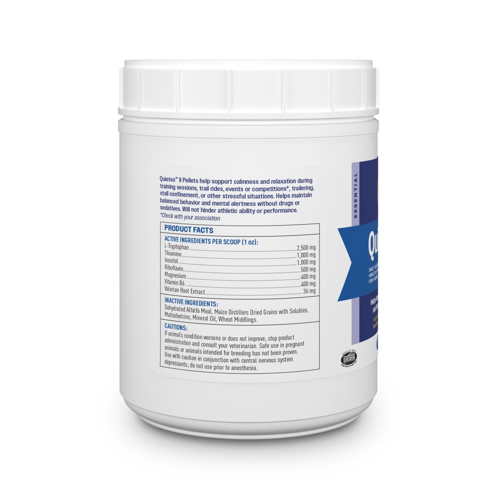 Back of retail package for Farnam Quietex II Pellets
