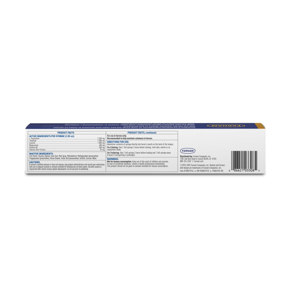 Back of retail package for Farnam Quietex II paste