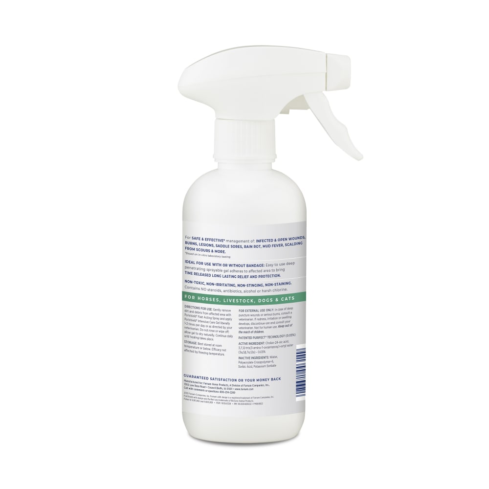 Back of packaging for Purishield wound and skin care intensive care gel