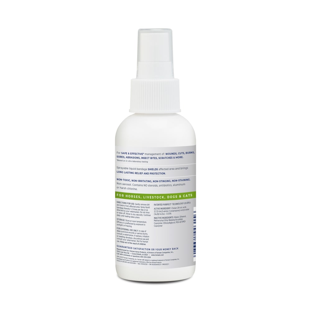 Back of packaging for Purishield wound and skin care liquid bandage plus