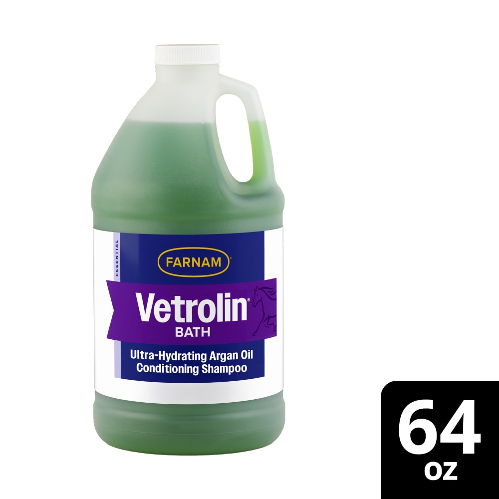 Retail packaging for farnam vetrolin bath ultra hydrating argan oil conditioning shampoo 64 ounces