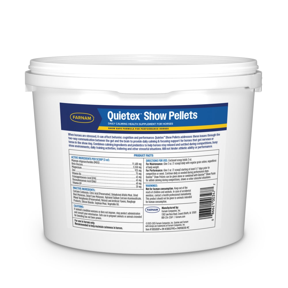 Back of retail package for Farnam Quietex Show paste