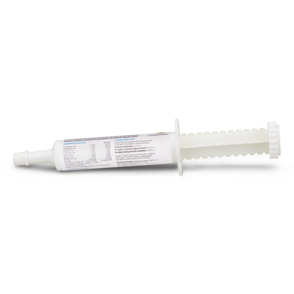 Back of packaging for Farnam probiotic paste displaying ingredients and guaranteed analysis
