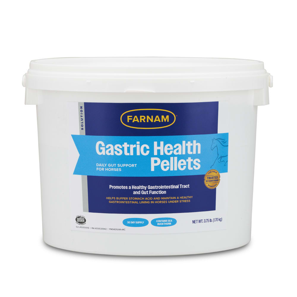 Retail package for Farnam gastric health pellets for horses