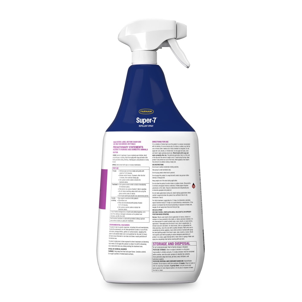 Back of retail packaging for farnam super 7 repellent spray