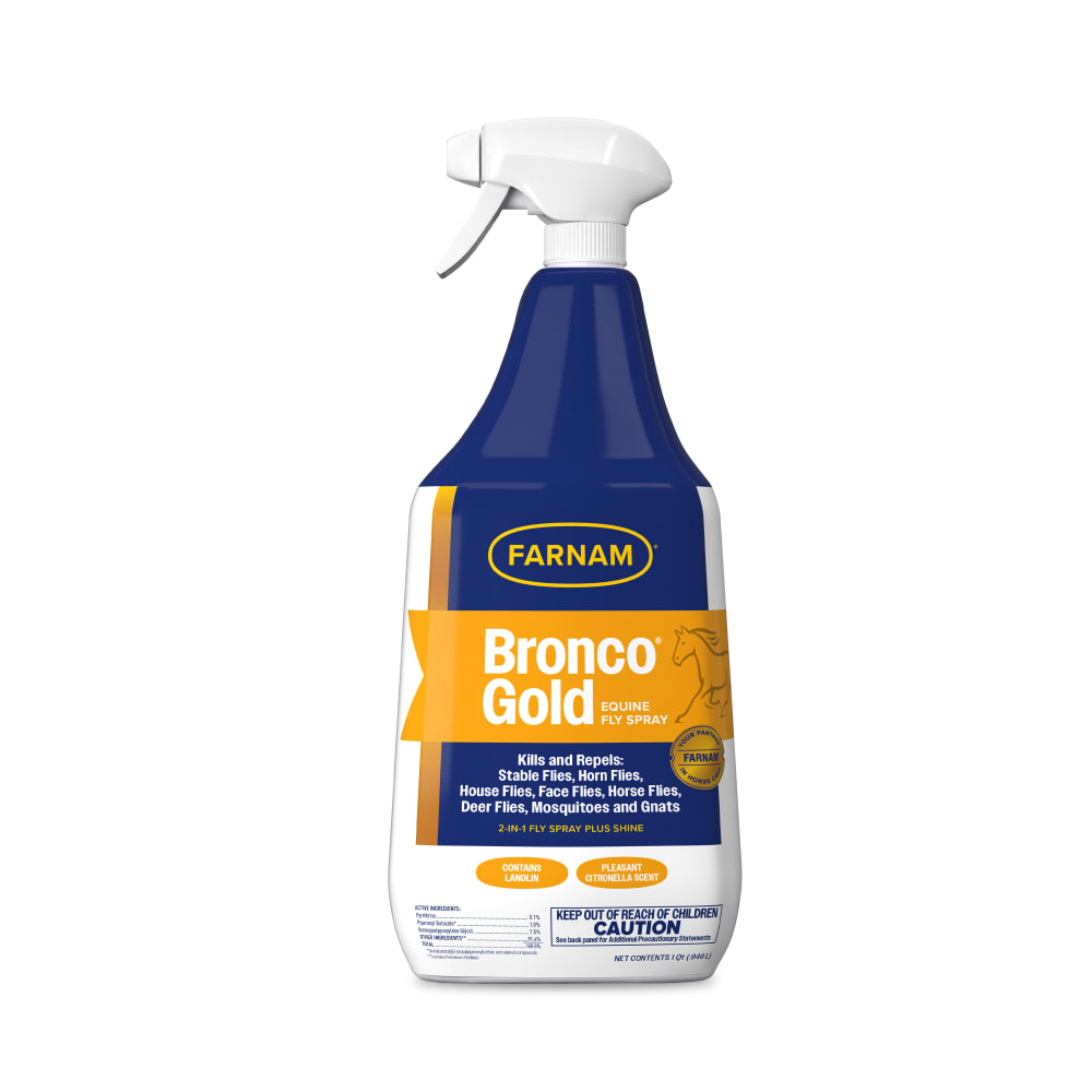 Retail package for farnam bronco gold equine fly spray