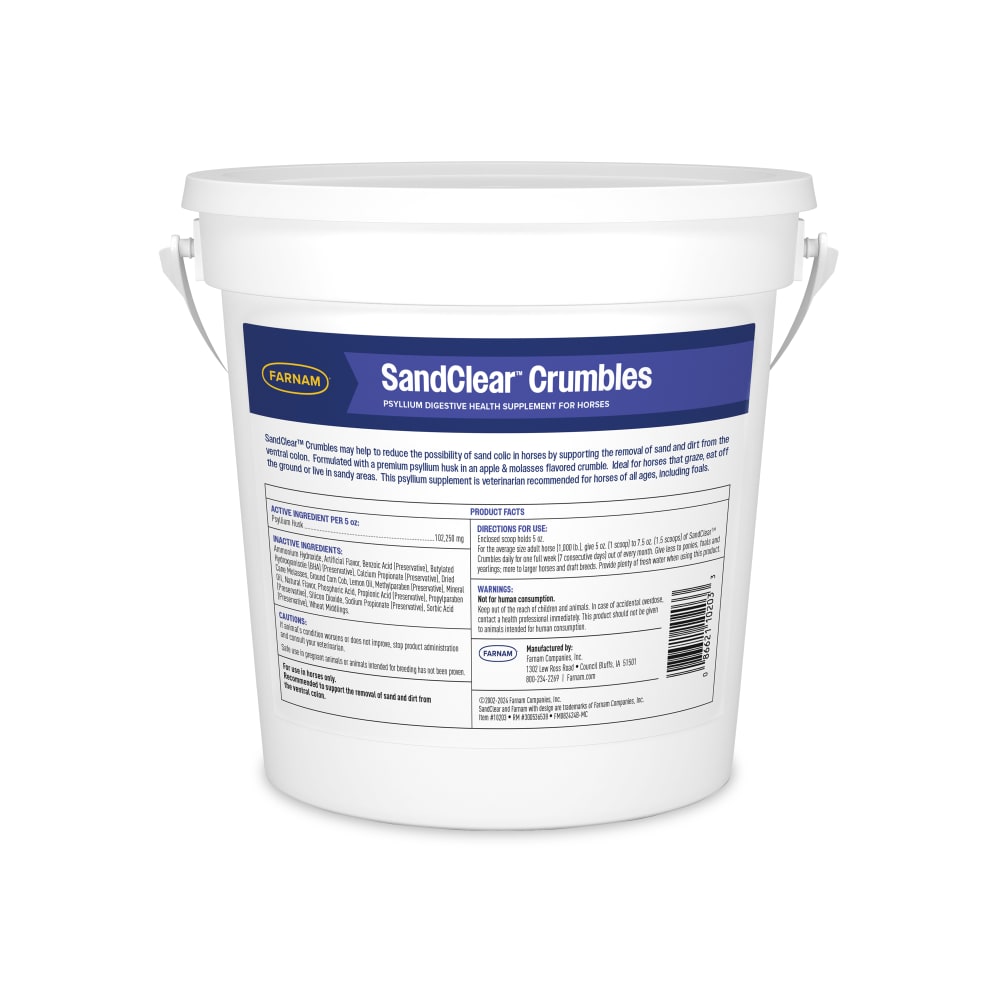 Back of packaging for farnam sandclear crumbles