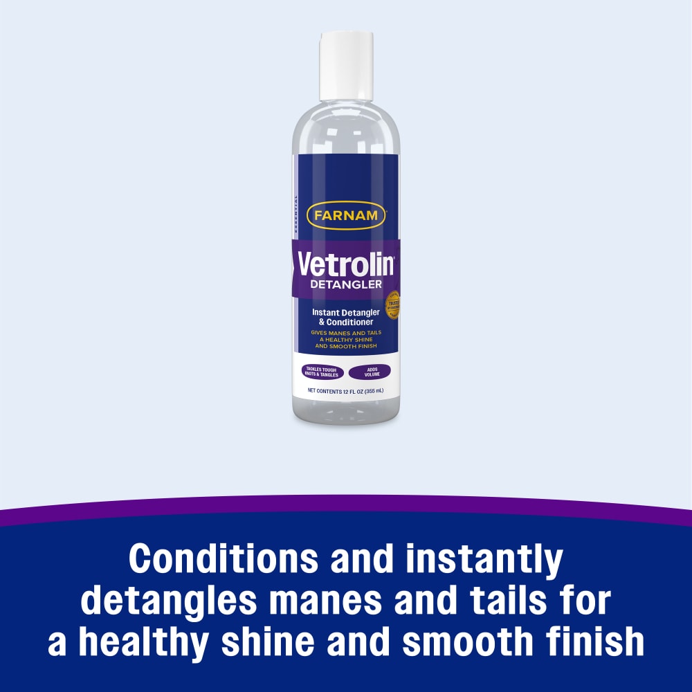 Conditions and instantly detangles manes and tails
